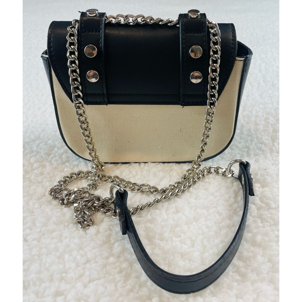 ZARA • Black/Cream Faux Leather and Canvas Studded Mini Chainlink Crossbody Bag - Picture 5 of 16
